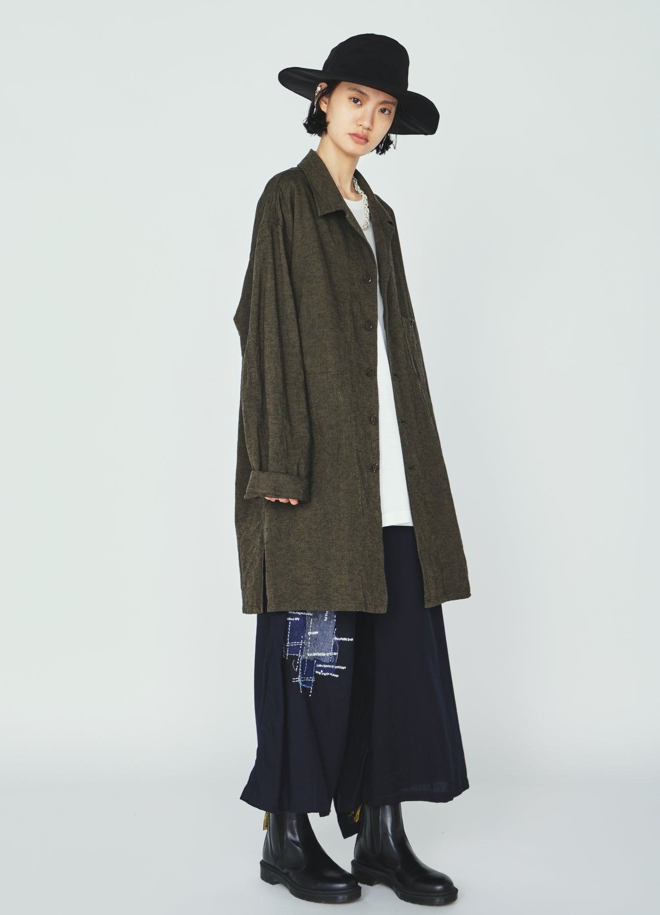 COTTON/LINEN CANVAS SOFRON OVERSIZED LONG SHIRT BLOUSON WITH WORK DETAIL