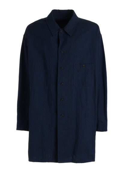 COTTON/LINEN CANVAS SOFRON OVERSIZED LONG SHIRT BLOUSON WITH WORK DETAIL