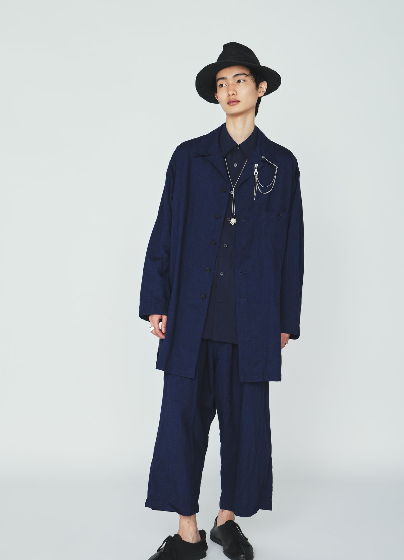 COTTON/LINEN CANVAS SOFRON OVERSIZED LONG SHIRT BLOUSON WITH WORK DETAIL