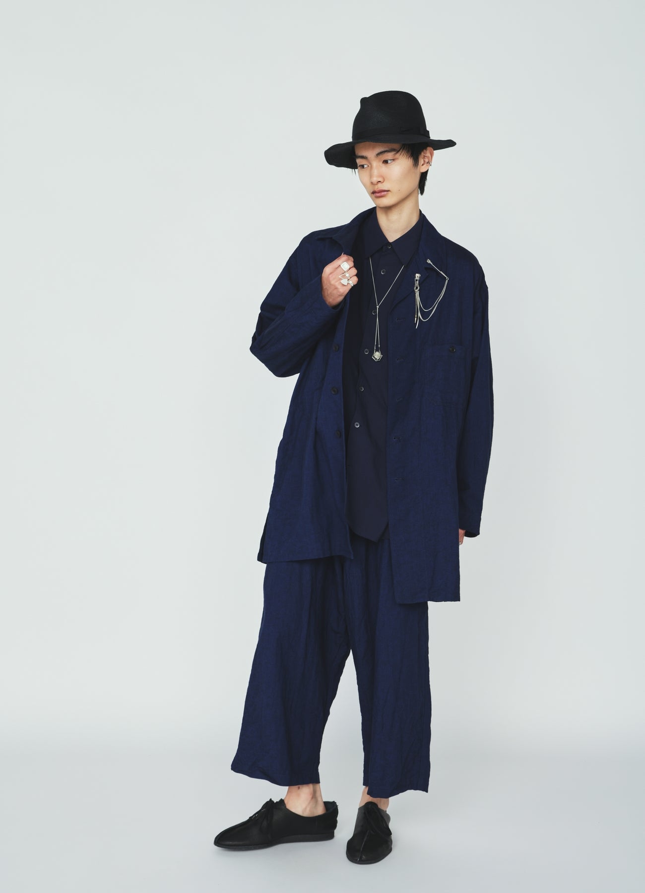 COTTON/LINEN CANVAS SOFRON OVERSIZED LONG SHIRT BLOUSON WITH WORK DETAIL