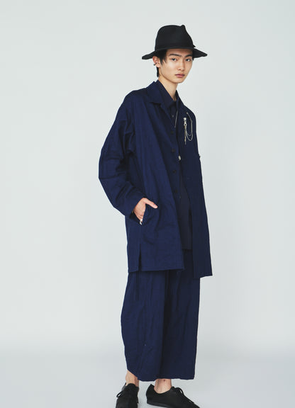 COTTON/LINEN CANVAS SOFRON OVERSIZED LONG SHIRT BLOUSON WITH WORK DETAIL