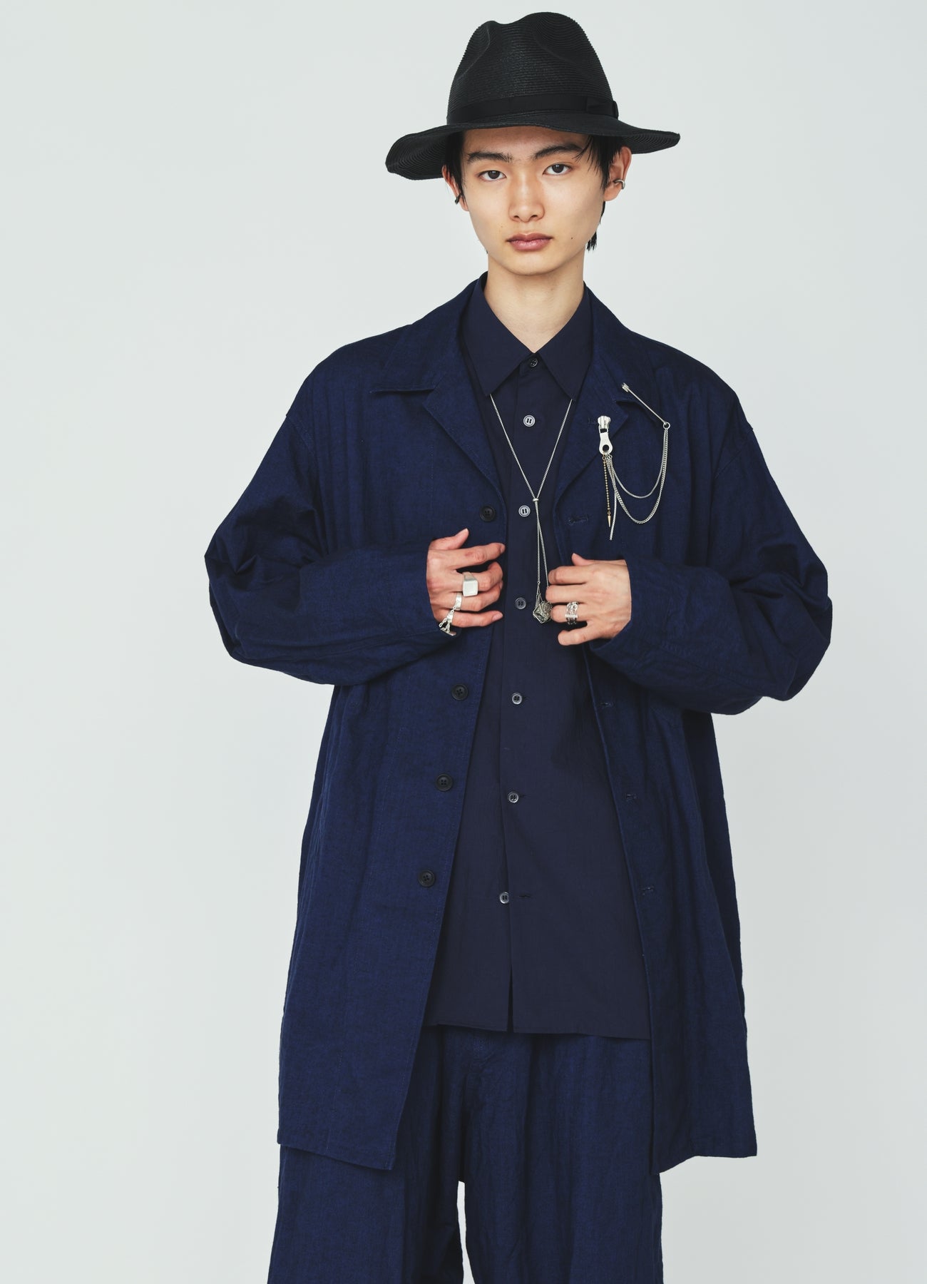 COTTON/LINEN CANVAS SOFRON OVERSIZED LONG SHIRT BLOUSON WITH WORK DETAIL