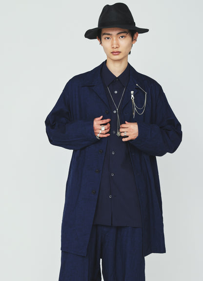 COTTON/LINEN CANVAS SOFRON OVERSIZED LONG SHIRT BLOUSON WITH WORK DETAIL