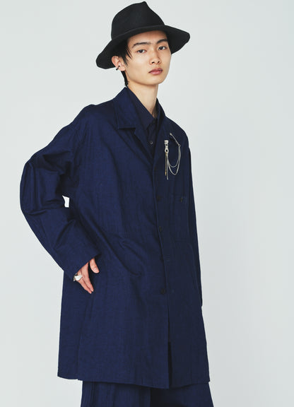 COTTON/LINEN CANVAS SOFRON OVERSIZED LONG SHIRT BLOUSON WITH WORK DETAIL
