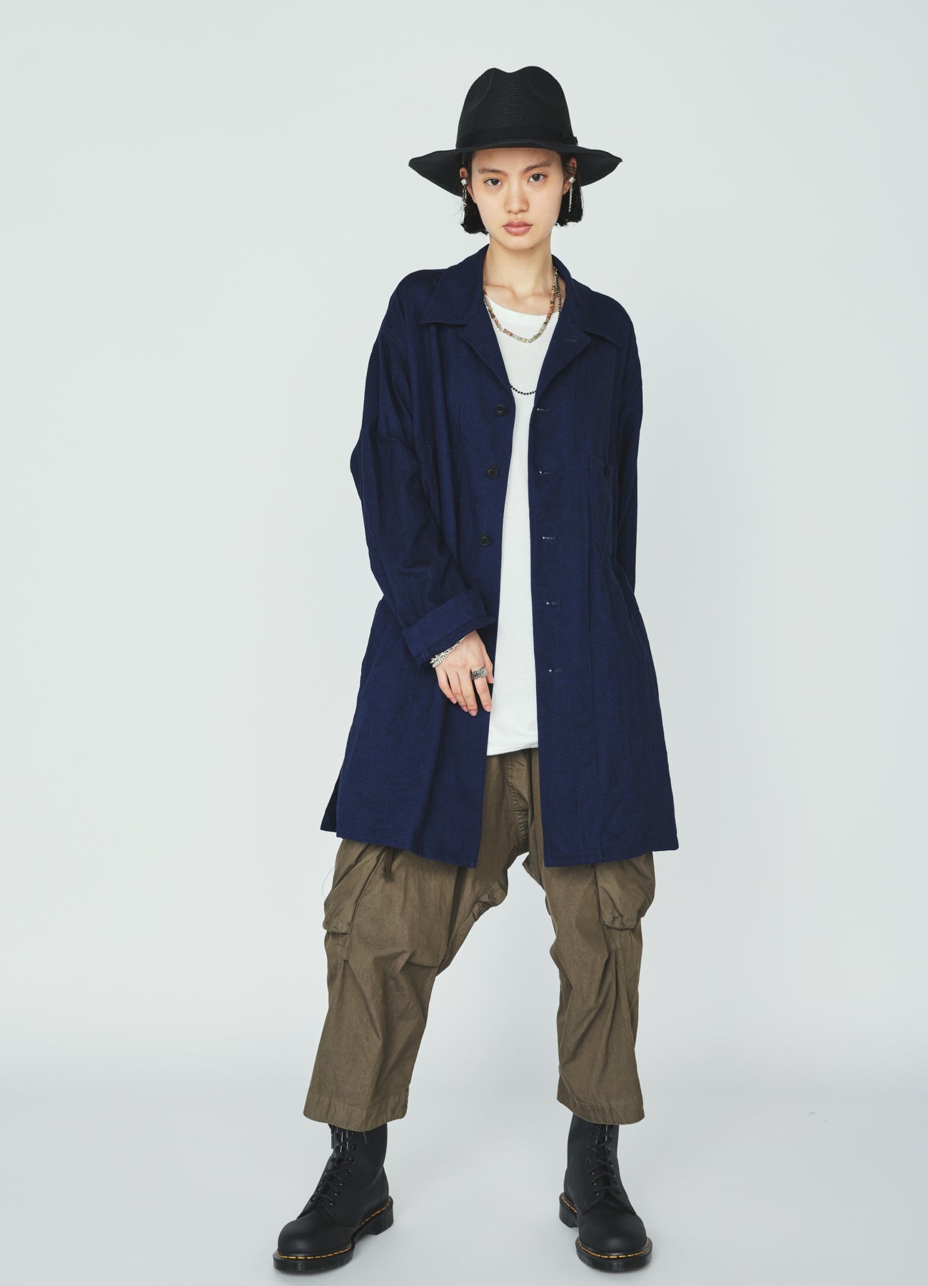 COTTON/LINEN CANVAS SOFRON OVERSIZED LONG SHIRT BLOUSON WITH WORK DETAIL