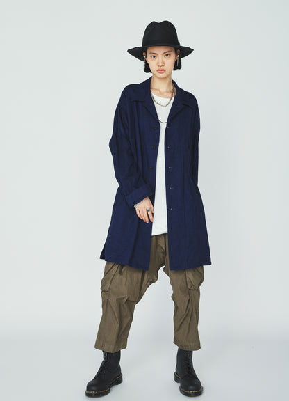 COTTON/LINEN CANVAS SOFRON OVERSIZED LONG SHIRT BLOUSON WITH WORK DETAIL