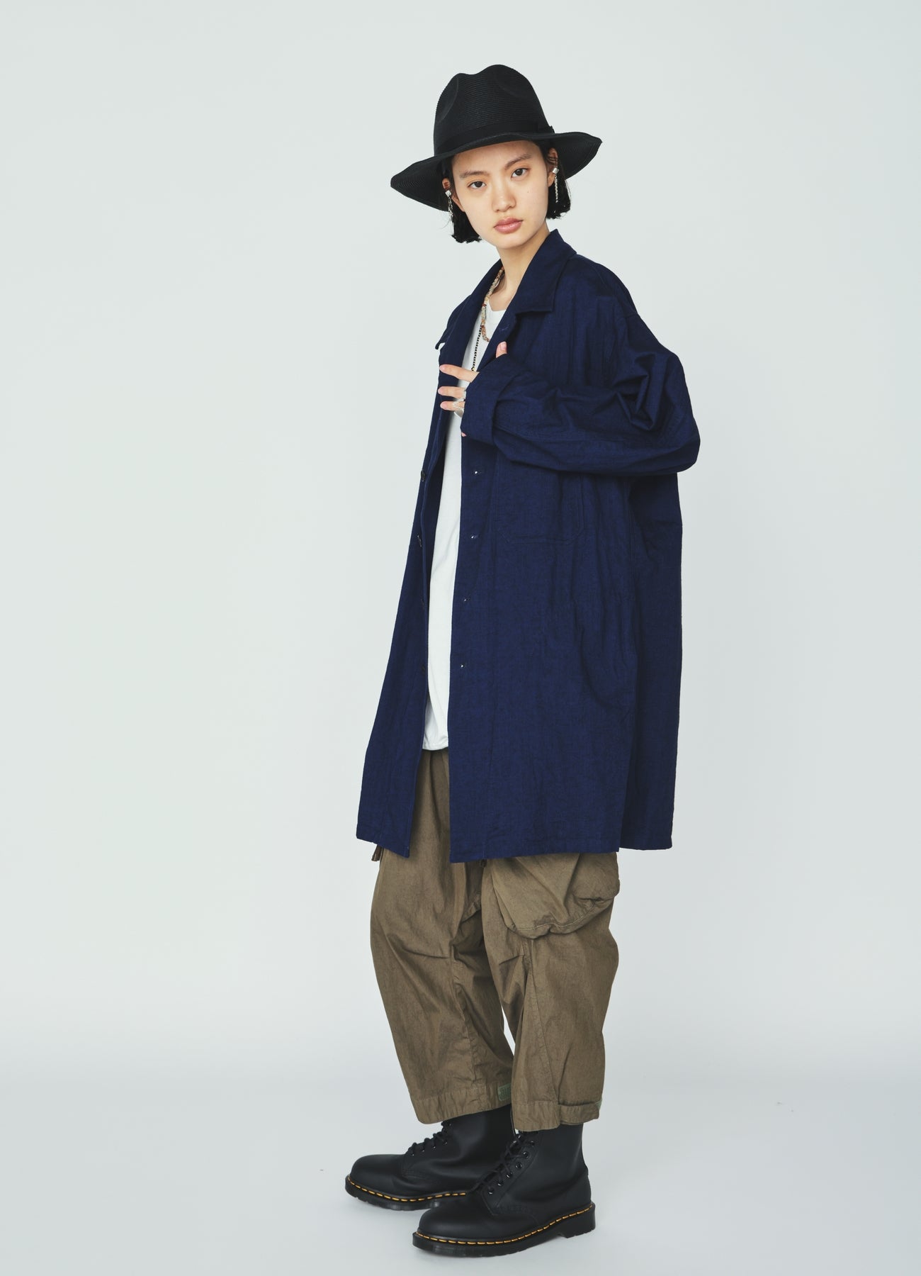 COTTON/LINEN CANVAS SOFRON OVERSIZED LONG SHIRT BLOUSON WITH WORK DETAIL
