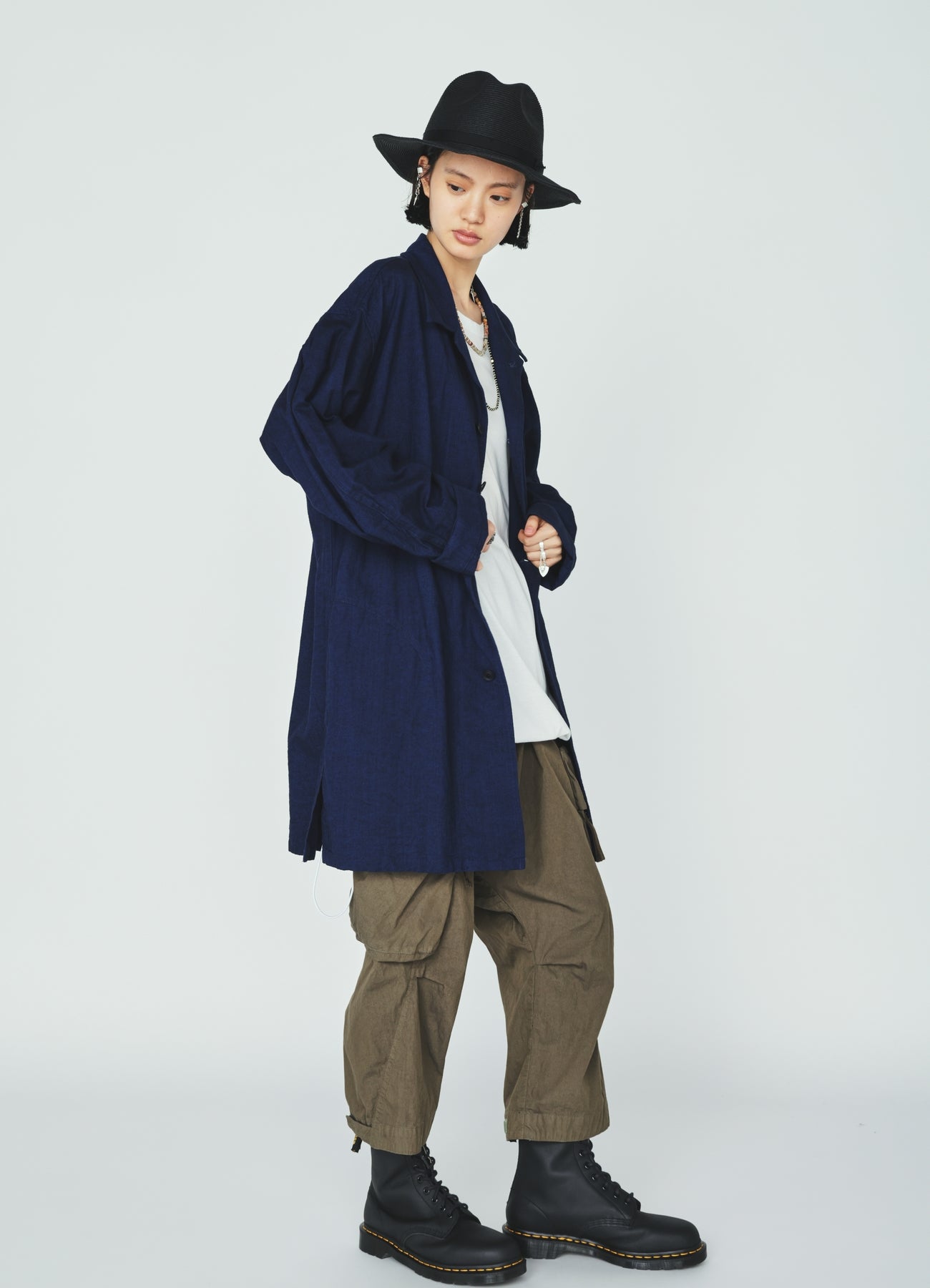 COTTON/LINEN CANVAS SOFRON OVERSIZED LONG SHIRT BLOUSON WITH WORK DETAIL