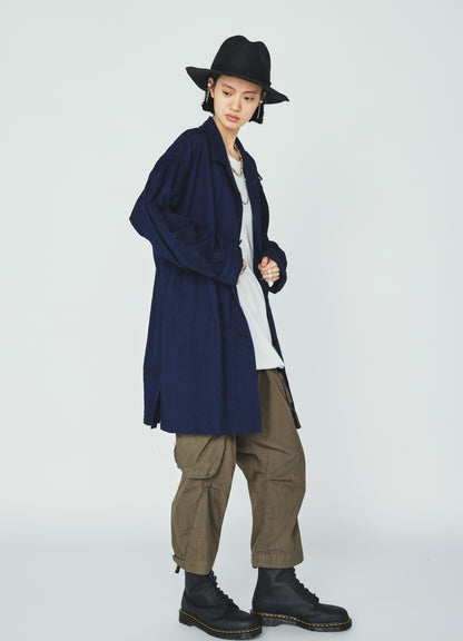 COTTON/LINEN CANVAS SOFRON OVERSIZED LONG SHIRT BLOUSON WITH WORK DETAIL