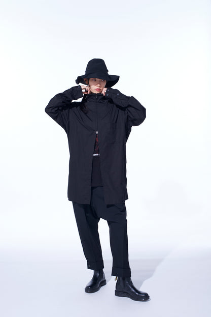 COTTON BROAD STAND COLLAR ZIPPER SHIRT