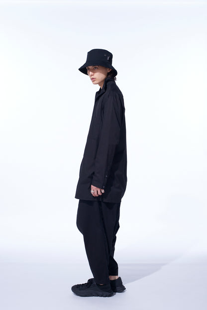 COTTON BROAD STAND COLLAR ZIPPER SHIRT