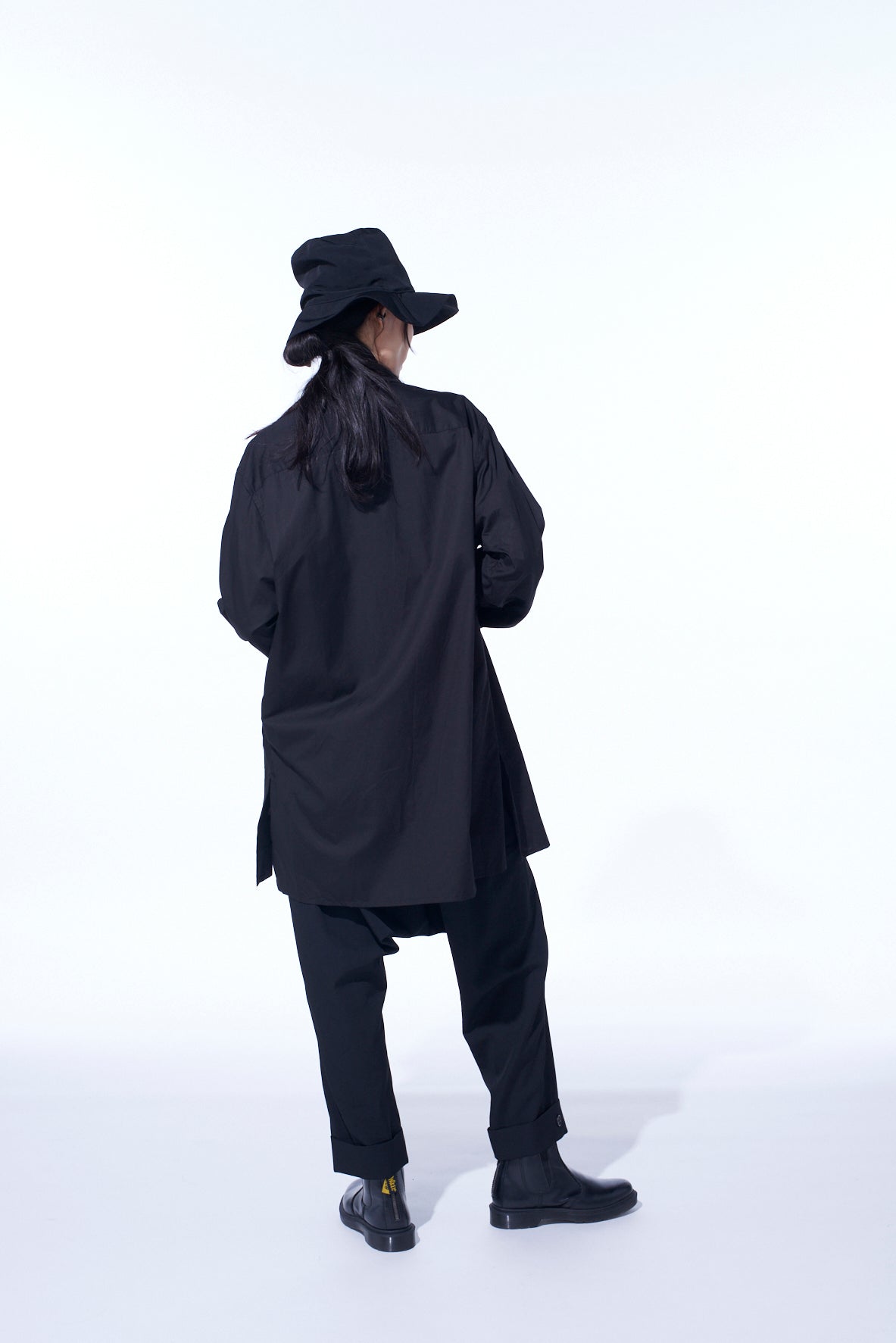 COTTON BROAD STAND COLLAR ZIPPER SHIRT