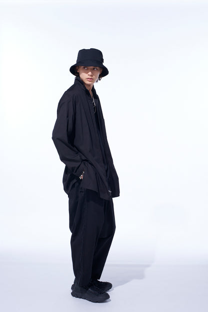 COTTON BROAD STAND COLLAR ZIPPER SHIRT