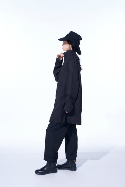 COTTON BROAD STAND COLLAR ZIPPER SHIRT