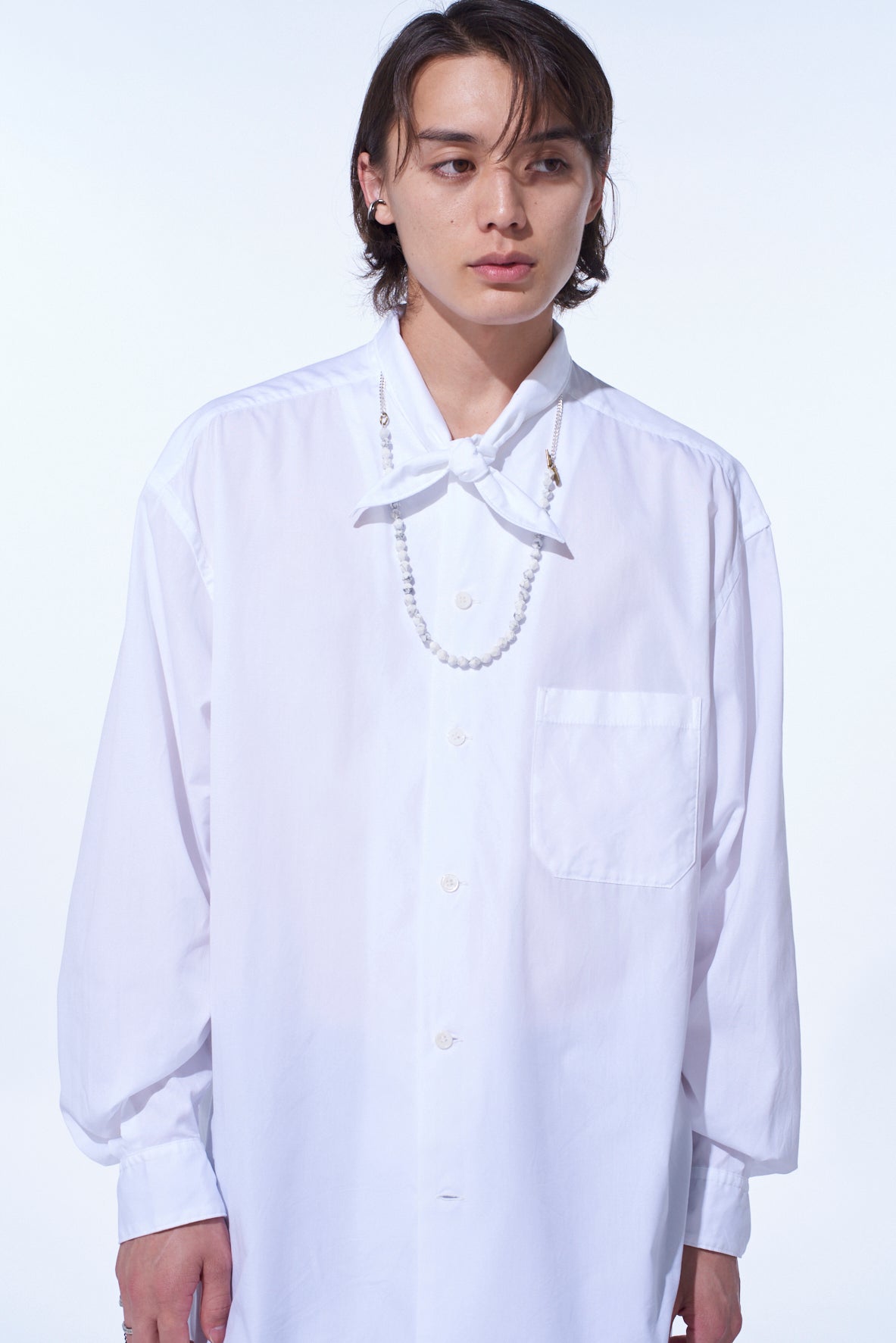 COTTON BROAD RIBBON COLLAR SHIRT
