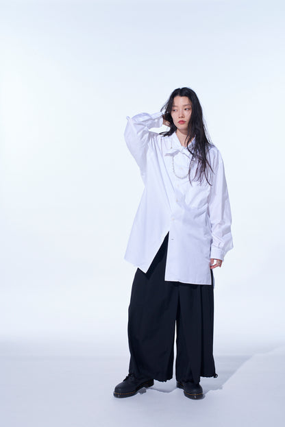 COTTON BROAD RIBBON COLLAR SHIRT