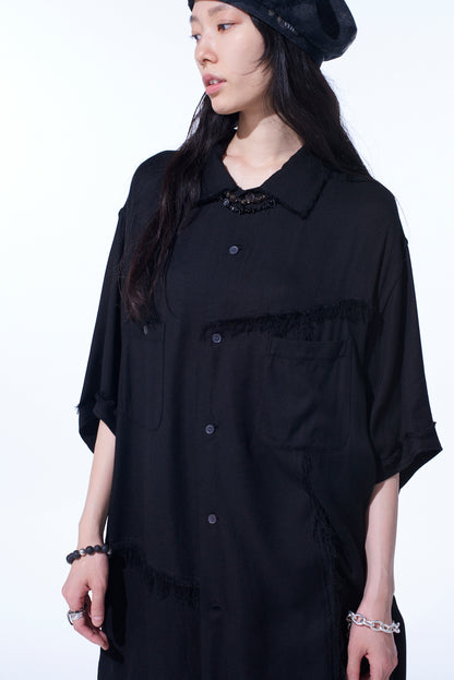 VISCOSE TWILL CUT-OFF OPEN-COLLAR SHIRT