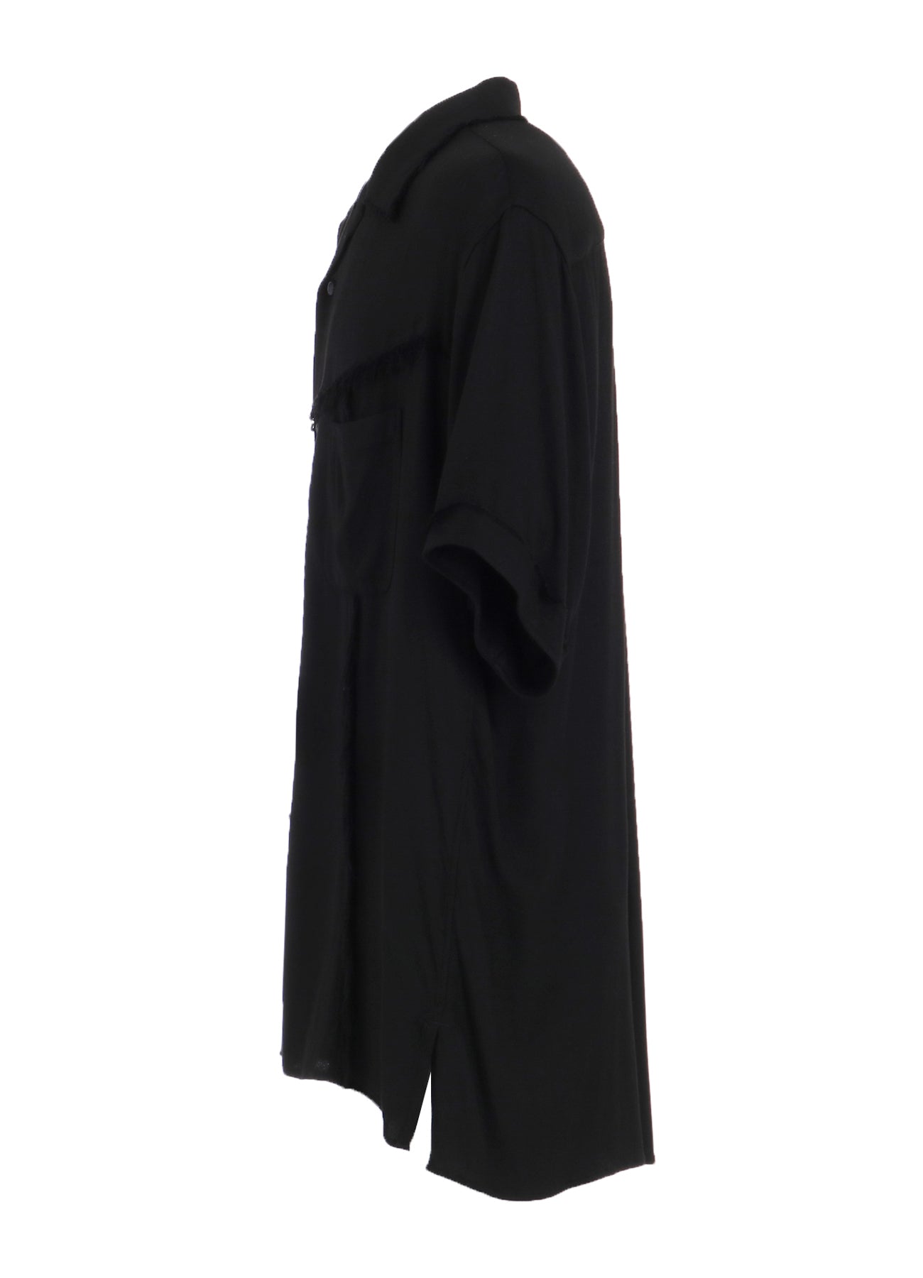 VISCOSE TWILL CUT-OFF OPEN-COLLAR SHIRT
