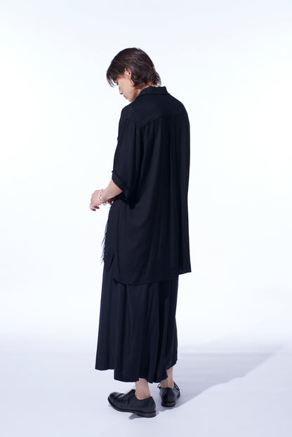 VISCOSE TWILL CUT-OFF OPEN-COLLAR SHIRT