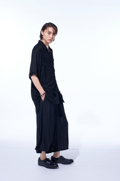 VISCOSE TWILL CUT-OFF OPEN-COLLAR SHIRT