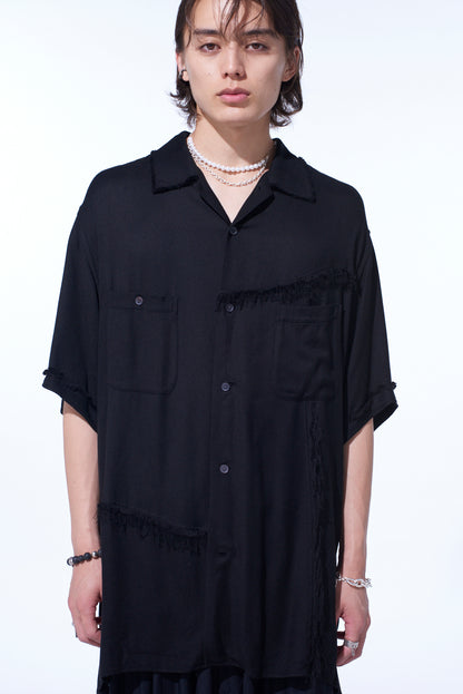 VISCOSE TWILL CUT-OFF OPEN-COLLAR SHIRT