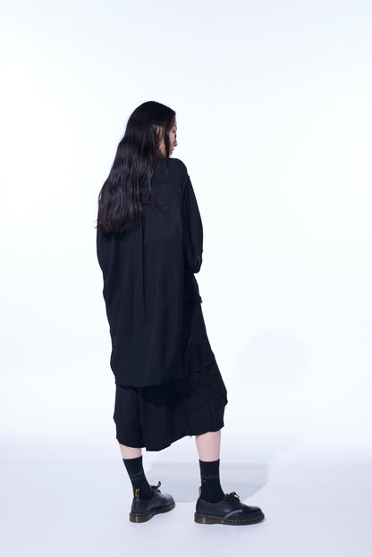 VISCOSE TWILL CUT-OFF OPEN-COLLAR SHIRT
