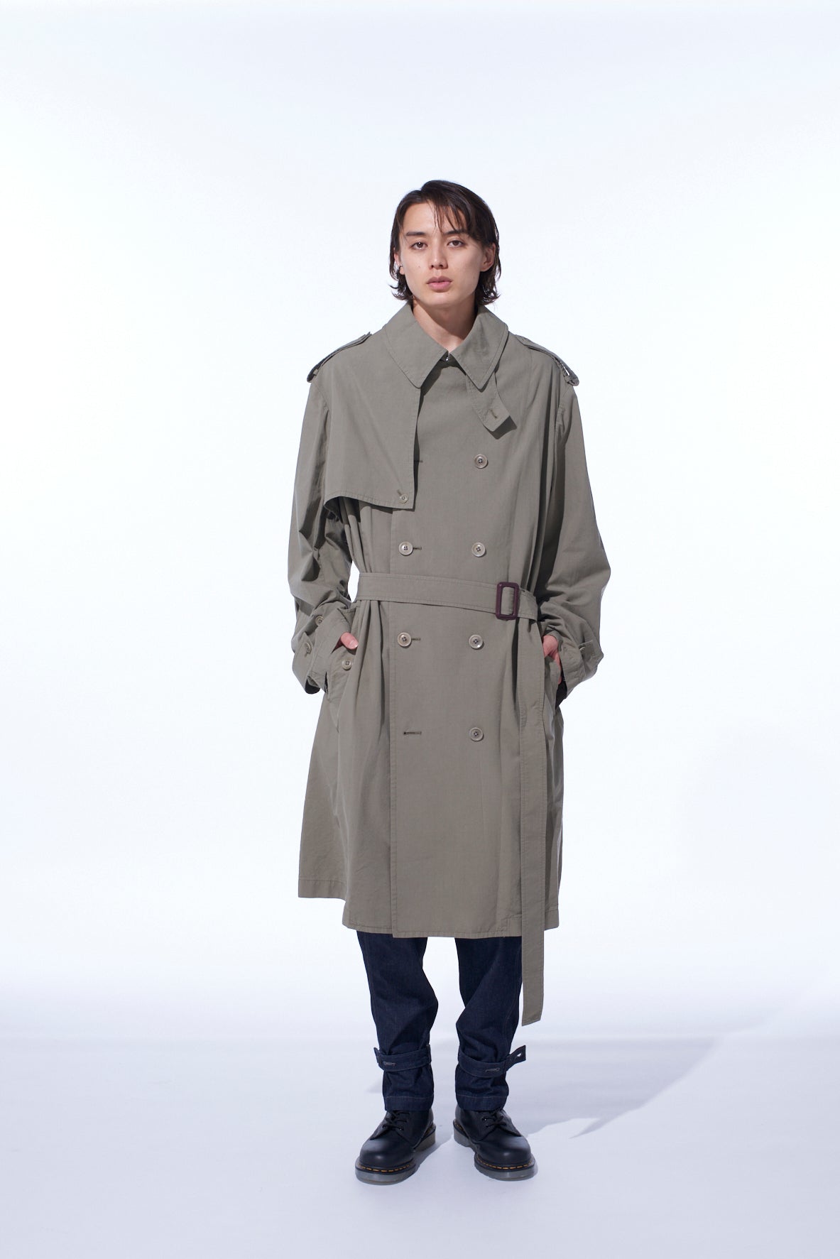 BRUSHED WASHER FINISH BROAD TRENCH COAT