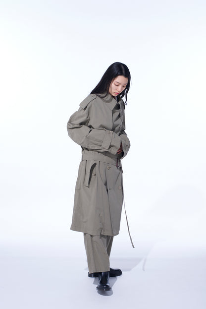 BRUSHED WASHER FINISH BROAD TRENCH COAT
