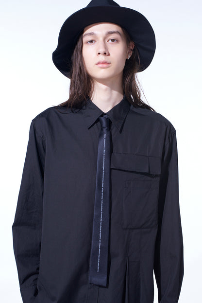 SILK SATIN「BLACK IS MODEST」MESSAGE NARROW SQUARE TIE