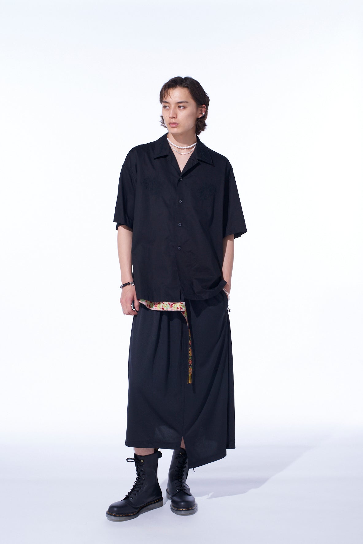 PE/SMOOTH JERSEY WAIST-STRING GATHERED SKIRT WITH TYROLEAN TAPES