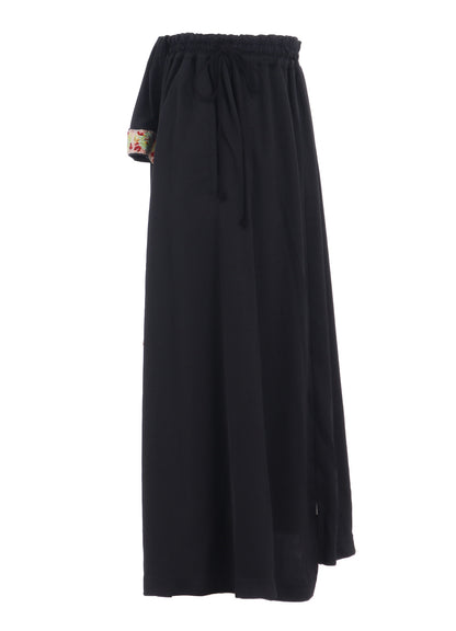 PE/SMOOTH JERSEY WAIST-STRING GATHERED SKIRT WITH TYROLEAN TAPES