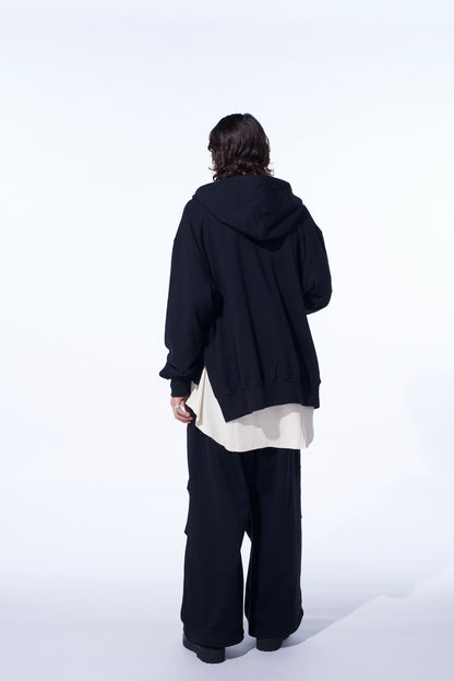 FRENCH TERRY ASYMMETRICAL ZIP-UP HOODIE