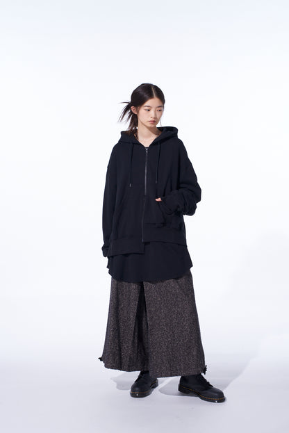 FRENCH TERRY ASYMMETRICAL ZIP-UP HOODIE