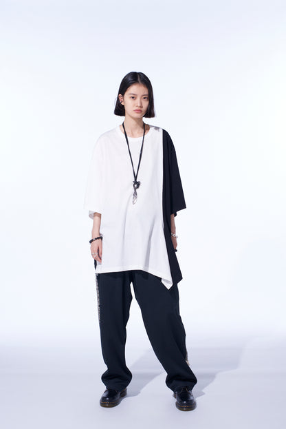COTTON JERSEY FABRIC SWITCH H/S DRAPED T-SHIRT