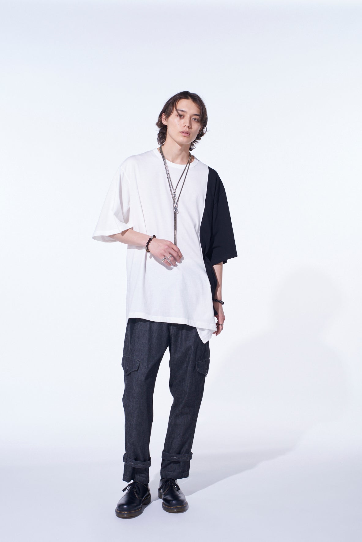 COTTON JERSEY FABRIC SWITCH H/S DRAPED T-SHIRT