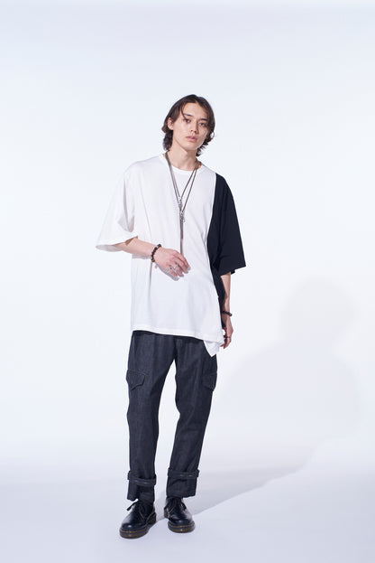 COTTON JERSEY FABRIC SWITCH H/S DRAPED T-SHIRT