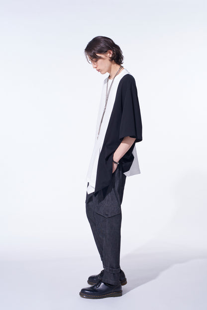 COTTON JERSEY FABRIC SWITCH H/S DRAPED T-SHIRT