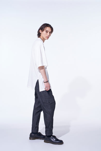 COTTON JERSEY FABRIC SWITCH H/S DRAPED T-SHIRT