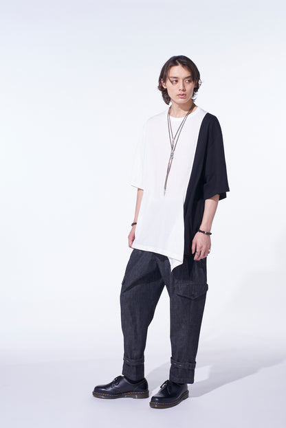 COTTON JERSEY FABRIC SWITCH H/S DRAPED T-SHIRT