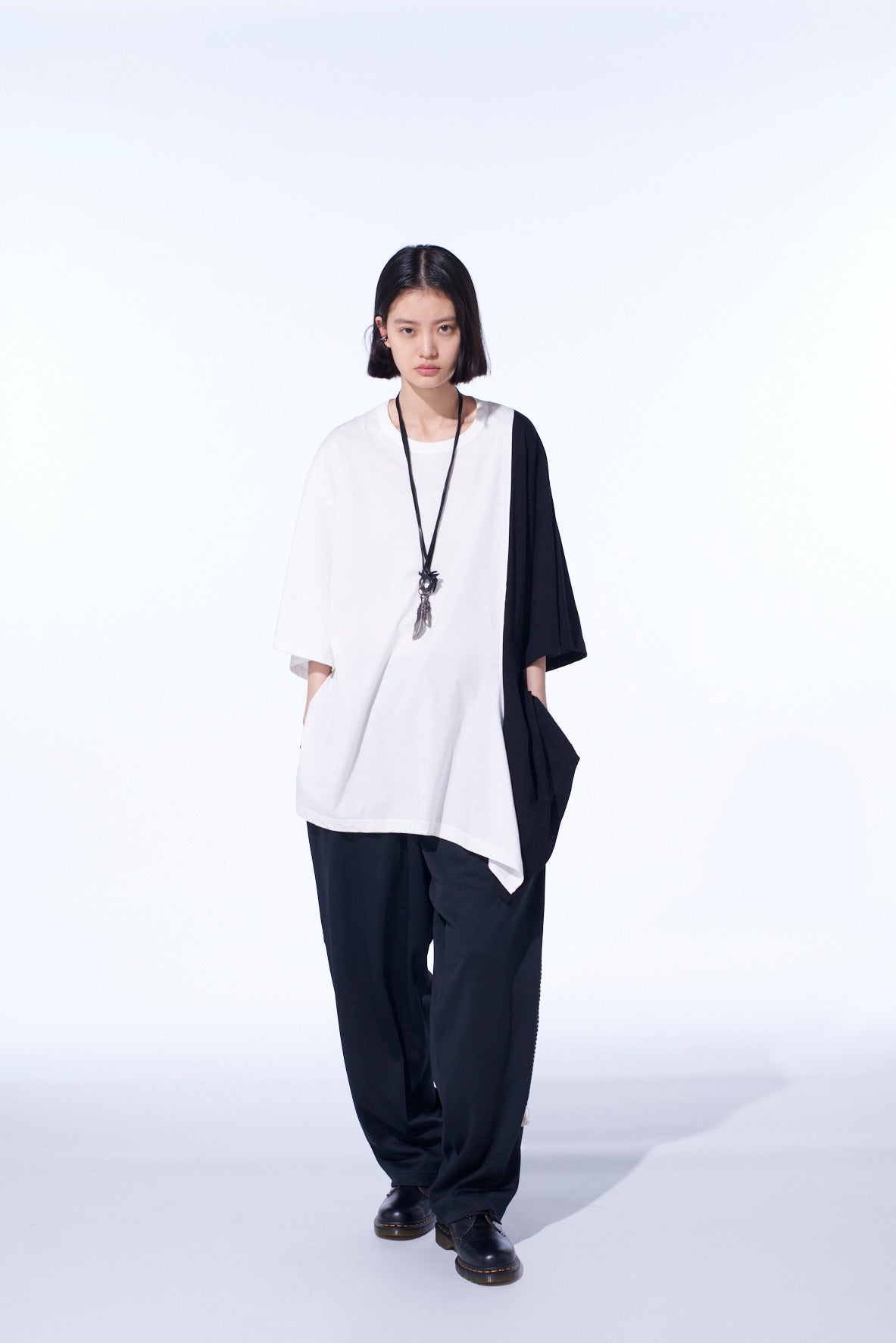 COTTON JERSEY FABRIC SWITCH H/S DRAPED T-SHIRT
