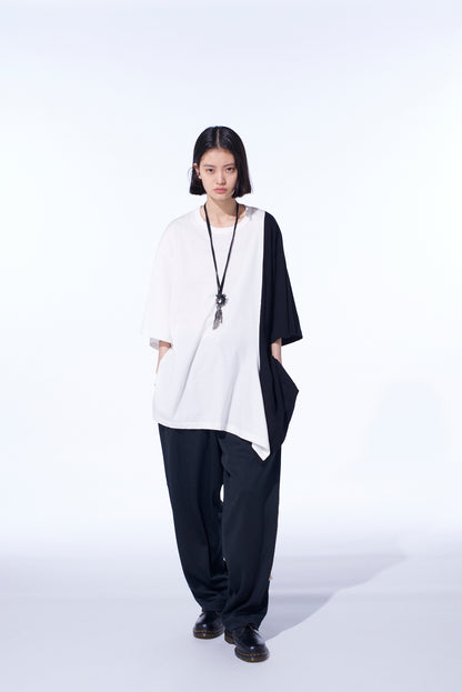 COTTON JERSEY FABRIC SWITCH H/S DRAPED T-SHIRT