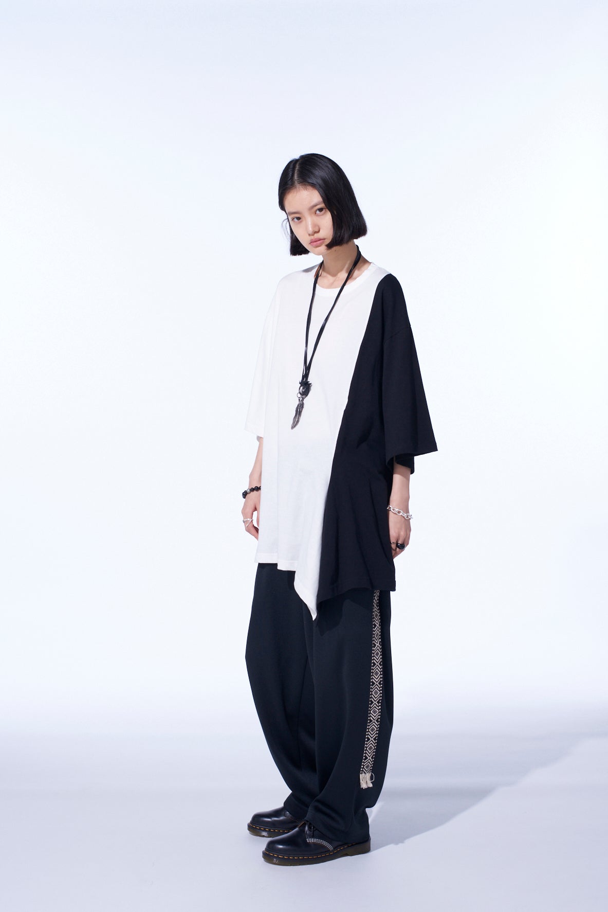 COTTON JERSEY FABRIC SWITCH H/S DRAPED T-SHIRT