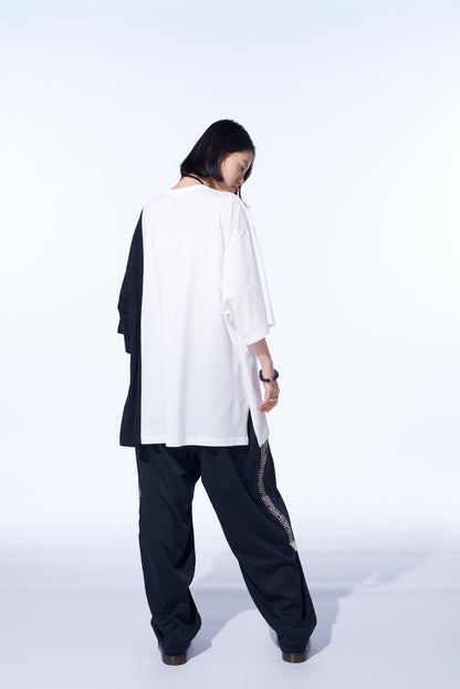 COTTON JERSEY FABRIC SWITCH H/S DRAPED T-SHIRT