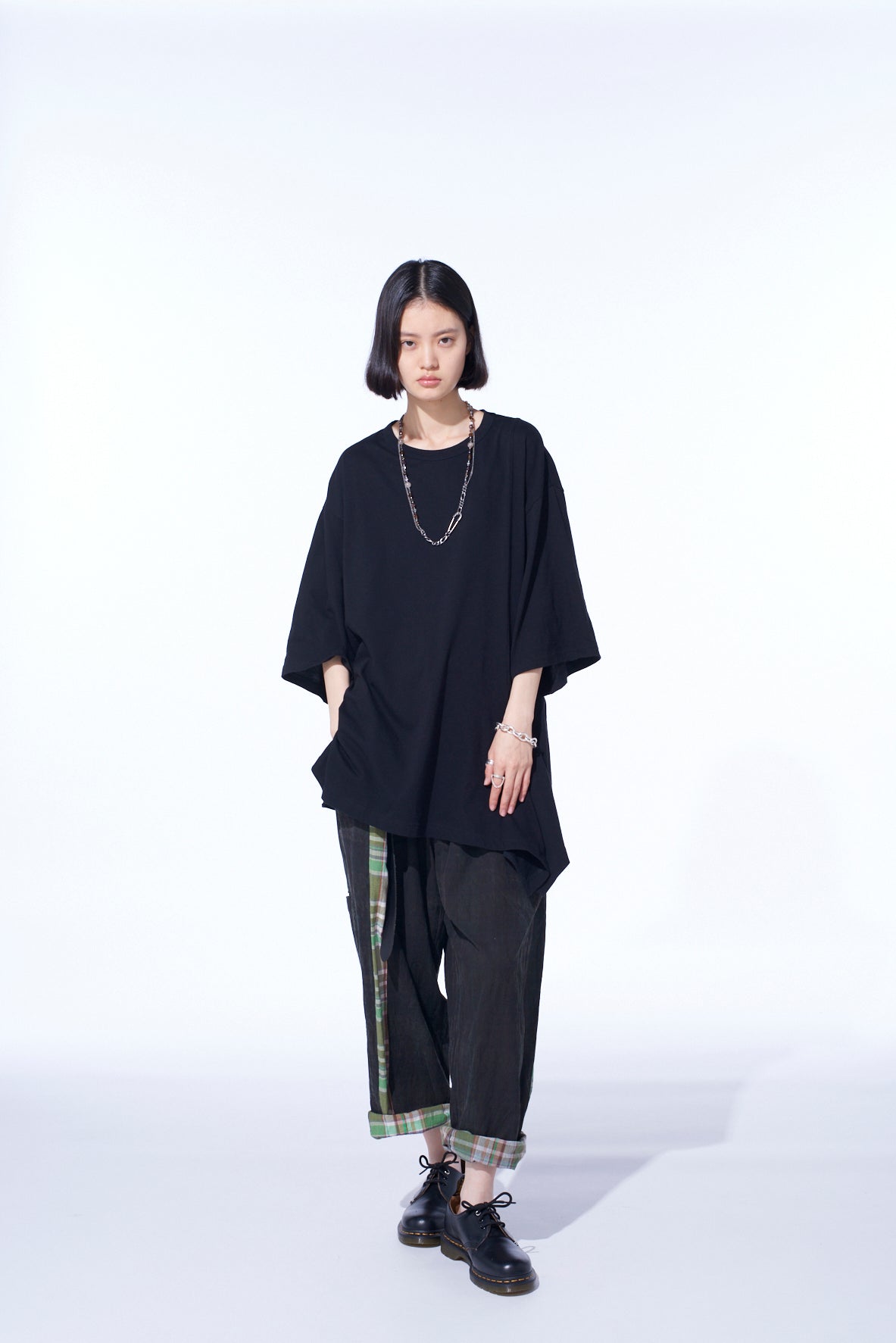 COTTON JERSEY FABRIC SWITCH H/S DRAPED T-SHIRT