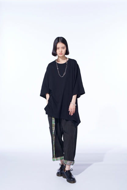 COTTON JERSEY FABRIC SWITCH H/S DRAPED T-SHIRT