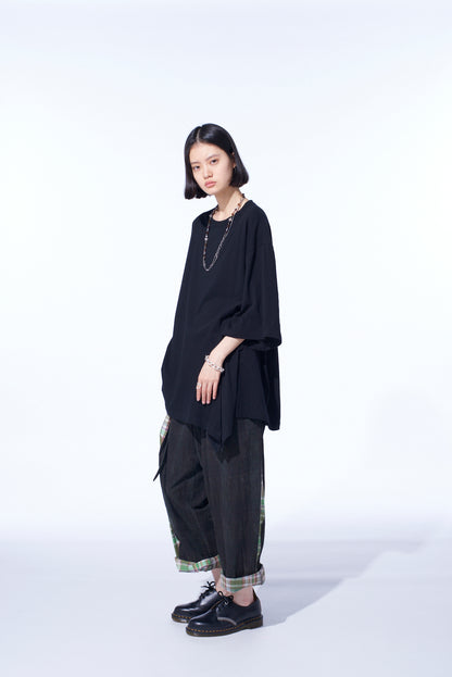 COTTON JERSEY FABRIC SWITCH H/S DRAPED T-SHIRT