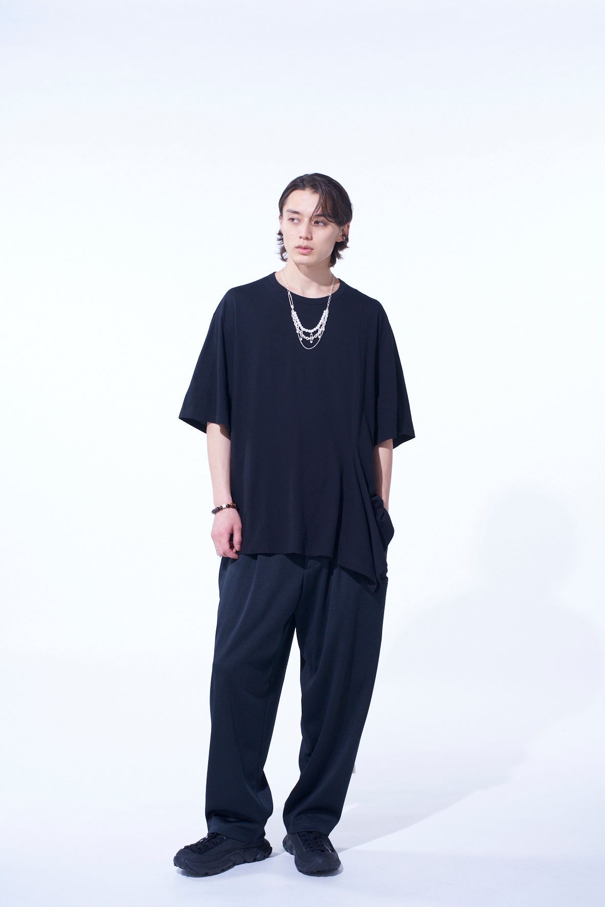 COTTON JERSEY FABRIC SWITCH H/S DRAPED T-SHIRT