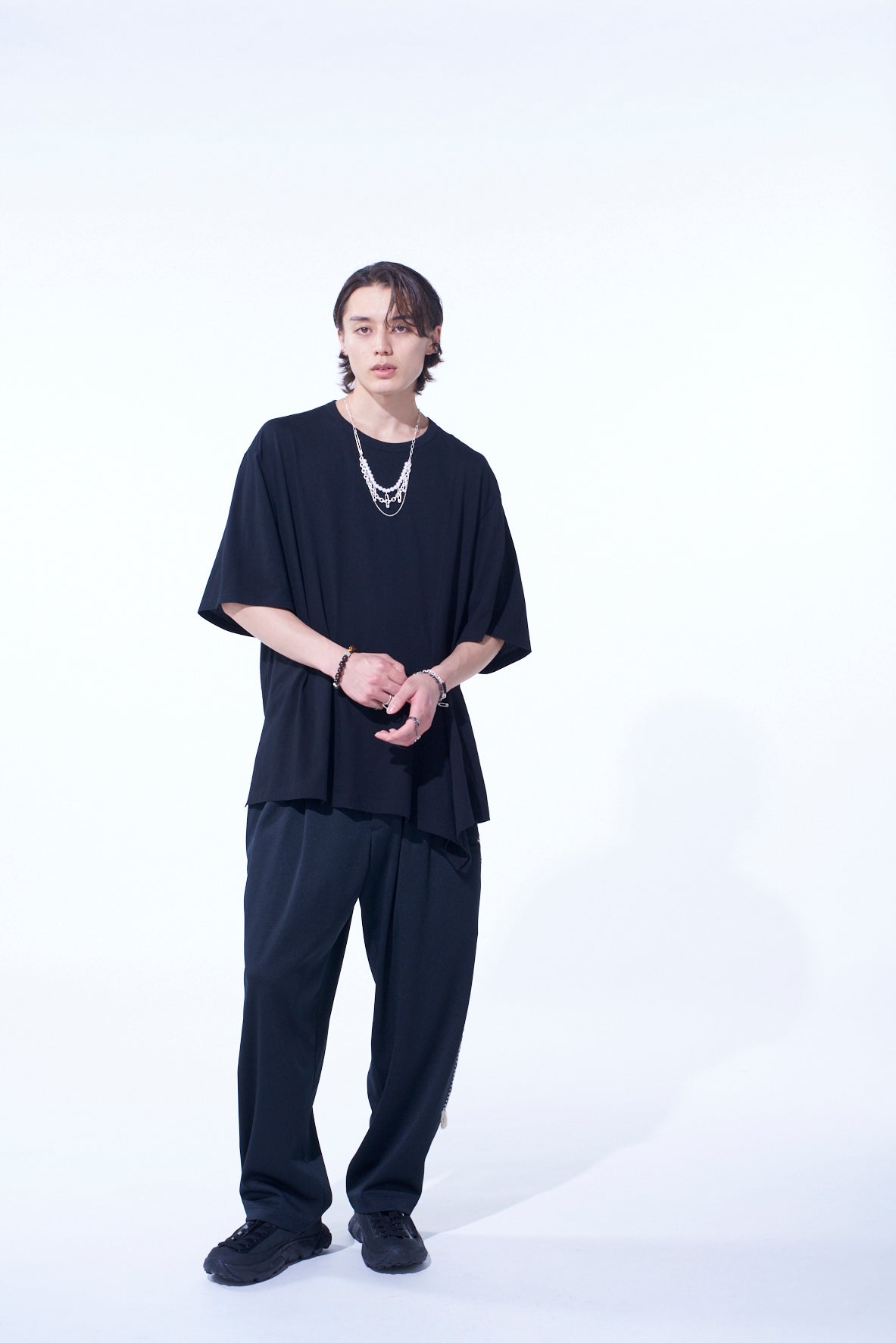 COTTON JERSEY FABRIC SWITCH H/S DRAPED T-SHIRT