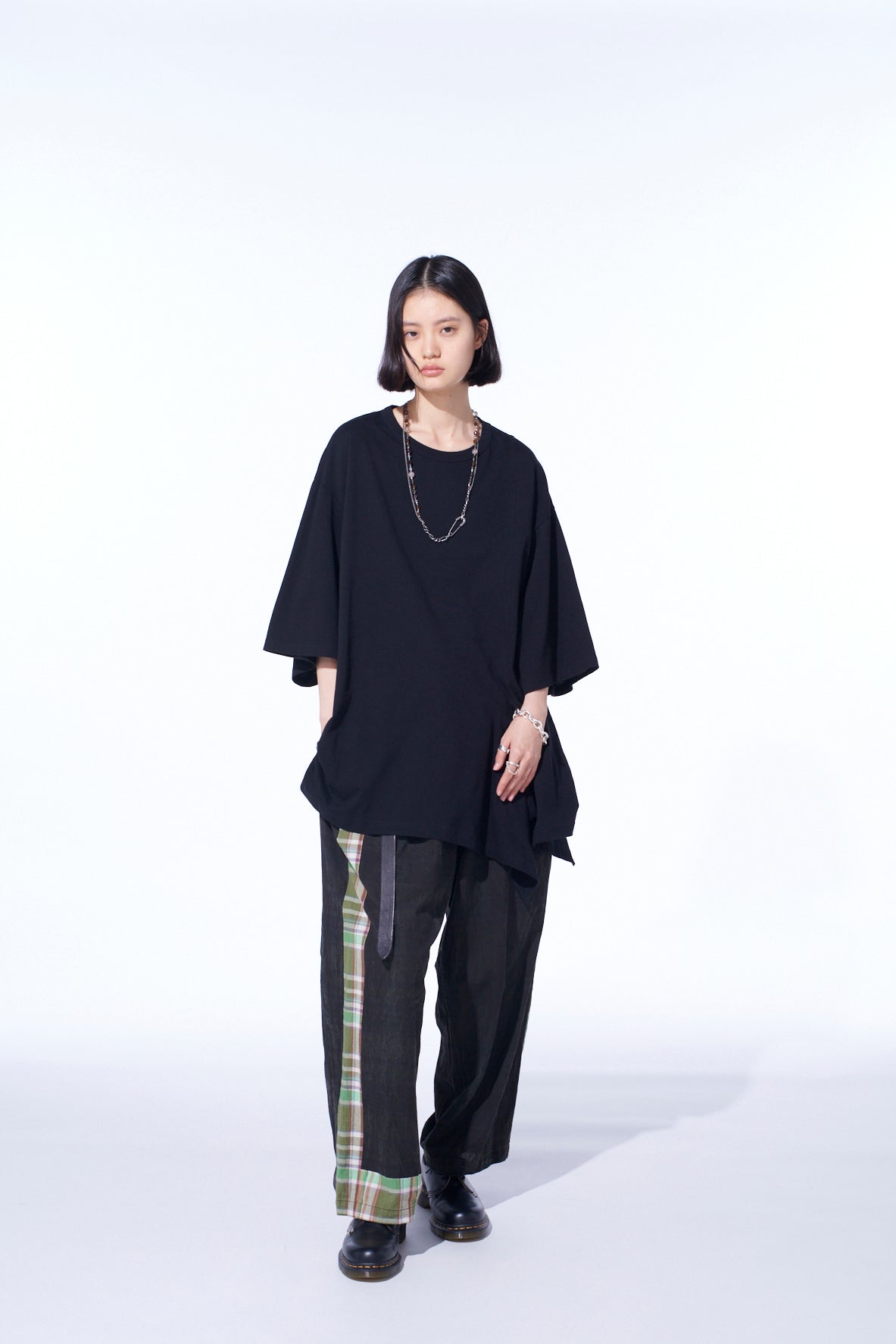 COTTON JERSEY FABRIC SWITCH H/S DRAPED T-SHIRT