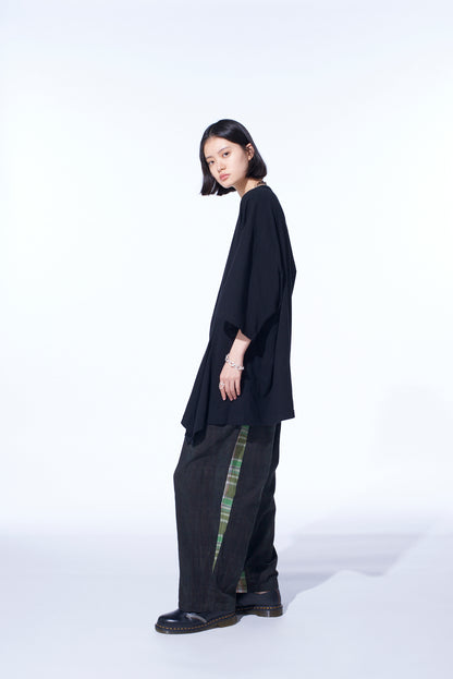 COTTON JERSEY FABRIC SWITCH H/S DRAPED T-SHIRT